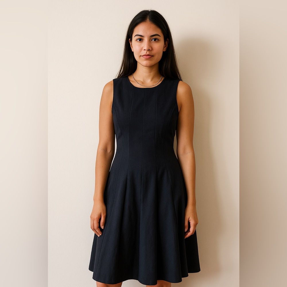 Jil Sander Navy Blue Midi Dress Plaid